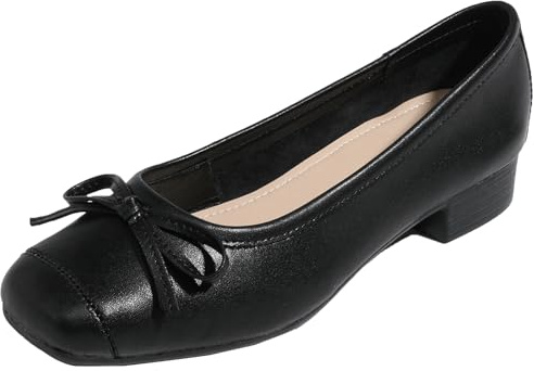Qynthra Women's Court Shoes Square Toe Flats with Bow Detail for Work Office & Cocktail Parties Soft Sole Slip-On Casual Dress Shoes,Black,2 UK