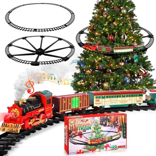 Tren Juguete para Niños, Tren de Navidad Eléctrico de Vapor con Spray, Luces y Sonido, Decorar Árbol de Navidad, Regalos para Niños y Niñas Mayores de 3 4 5 6 7 8 Años
