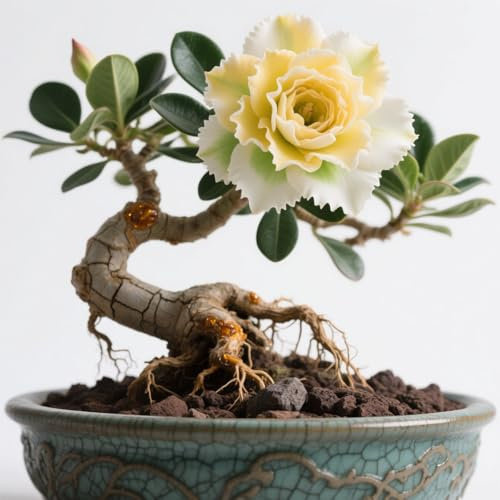 Lebende Wüstenrose (Topf)/Adenium/Zimmer-Wüstenrose(großblütig)-Winterharte Mehrjährige/Trockenheitsresistent/Pflegeleicht-1 Rhizome-E