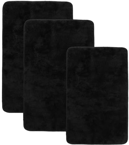 FUNSUEI 3 Teilig Badezimmerteppich Set, 40 x 60cm Schwarz und 50 x 80cm Badezimmer Teppich, rutschfest Badematte für Badezimmer