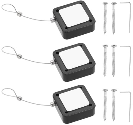 PATIKIL 6.6ft (2M) Retractable Remote Control Cable Tether 2N, 3PCS Remote Control Security Lanyard Lock Adjustable Locking Leash with Rope Locks for TV Phone Tablets Showroom, Black