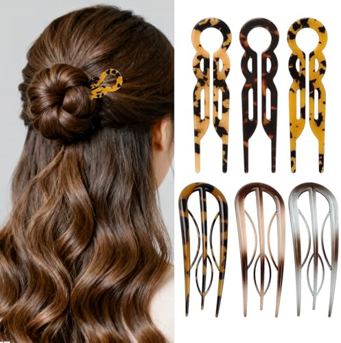 6 st franska hårnålar för kvinnor, U-formade franska hårnålar platt hårstylingnålar för updos chignons och franska vridningar, eleganta hårklämmor för kvinnor, alla hårtyper, tillbehör