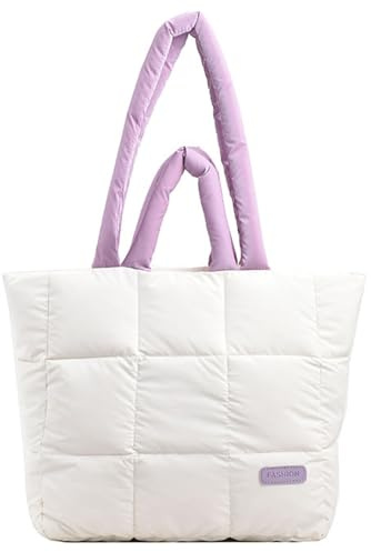 Outplea Puffer Borsa Tote Donna, Grande Borsa Shopper a Mano Trapuntata Morbida e Imbottita con Cerniera, Leggera Borsa a Tracolla per Lavoro Ufficio Viaggi Shopping Scuola