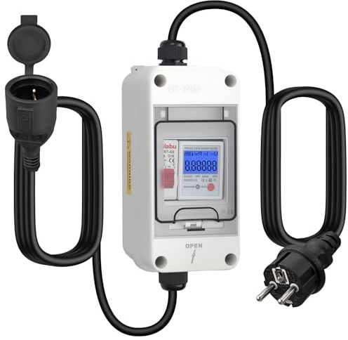 Kamtop Compteur Électrique Mobile IP65 avec Disjoncteur LS Protection Surcharge - Compteur d'Énergie Prise Wattmètre Prise Compteur Électrique, Câble H07RN-F 3M pour Camping Caravane Chantier