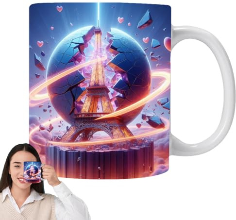 da caffè in ceramica 3D, con motivo Torre Pari, per tè, latte, caffè, casa, ufficio, cucina, per gli amanti della cucina, elegante regalo da collezione