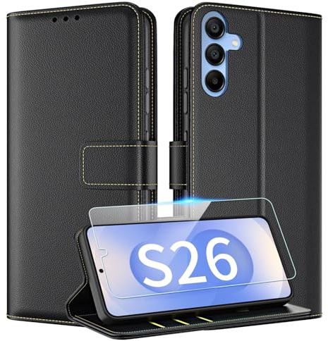 TQIAHF Wallet Phone Case Cover for Samsung Galaxy S26,Black | Leather Flip with Screen Protector Card Holder Slot Magnetic Folio Folding Kickstand Slim Book Style Shockproof Protective