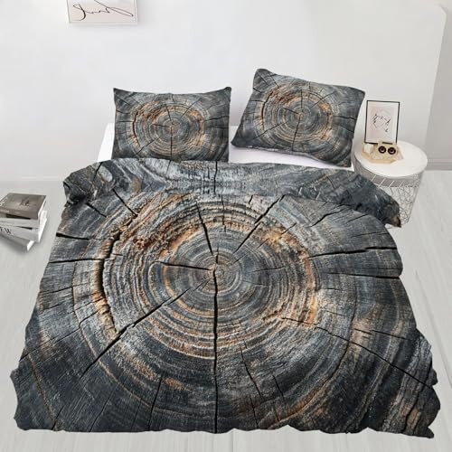 Holz-Bettwäsche-Set für Einzelbett, Holzmaserung, 3-teilig, Landhausstil, bedruckt, für Teenager, Kinder, Jungen, Mädchen (135 x 200 cm)