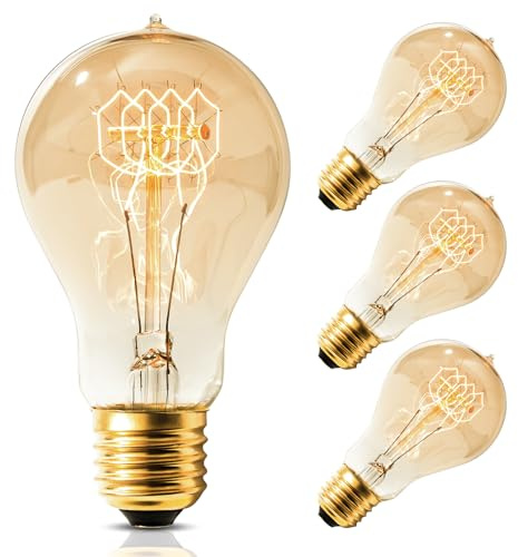 Levidon Edison Screw Bulb Warm White, 40W Decorative Amber Filament Light Bulbs, Spiral Vintage Light Bulbs ES A60 Globe Screw in Light Bulb 4 Pack