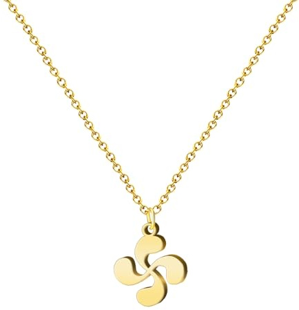 Cotigo Collier Lauburu Croix Basque en Acier Inoxydable 316L – Pendentif Symbole Basque Unisexe, Amulette de Protection et d'Équilibre, Mediano-largo, Acier inoxydable, Il ne s'agit pas d'une pierre