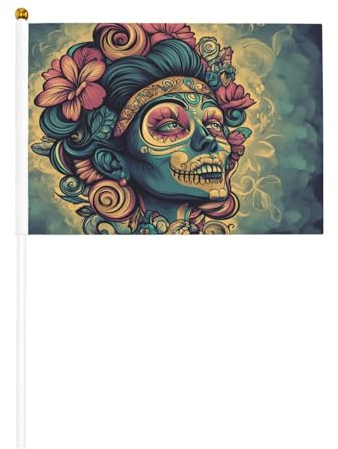 Mini bandiere colorate e belle facce su bastone – 14 x 20,8 cm piccole bandiere USA per esterni, decorazioni 4 luglio, decorazione patriottica, asta per bandiera portatile, bandiere portatili sei