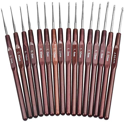 Aluminum Crochet Hook Set 16 Pieces, Metal Crochet Hooks Lightweight Knitting Aluminum Hook Set Knit Craft Tool for Baby Clothing, Lace Doilies, Flower Projects & Yarn Types Doilies