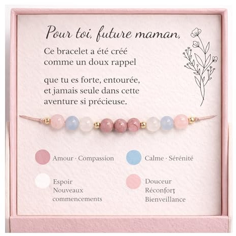 LouisAna Creation Bracelet Future Maman Pierre Naturelle – Cadeau Femme Enceinte Baby Shower – Bracelet Grossesse Ajustable – Idée Cadeau Future Maman