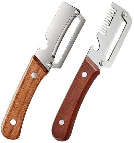 Multifunktionaler Gemüseschäler für die Küche 2 Stück, Sparschäler mit Holzgriff Gemüseschäler, Edelstahl Kartoffelschäler und Flaschenöffner, Universal-Sparschäler für Äpfel, Kürbisse (2PC-AB)