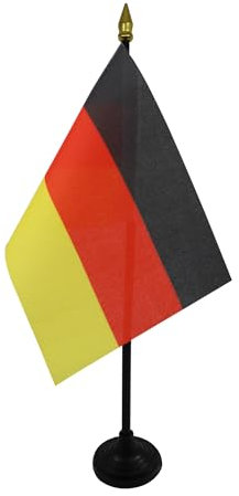 AZ FLAG - Germany Table Flag 4'' x 6'' - German Mini Desk Flag 100% Polyester 15 x 10 cm - Office Mini Banner with 10'' Pole - Golden Spear