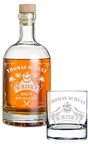 polar-effekt 2-TLG Geschenk-Set Personalisiert mit Gravur - Whiskyflasche und Whiskyglas - Glas-Karaffe Inhalt: 700ml - Geschenkidee für Männer - Motiv Piratenschiff