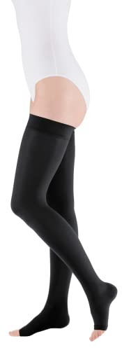 medi Duomed basic Oberschenkellange Kompressionsstrümpfe ohne Spitze Unisex | Lange Kompressionssocken CCL2 mit Noppenhaftband für Damen und Herren | Schwarz | Größe V