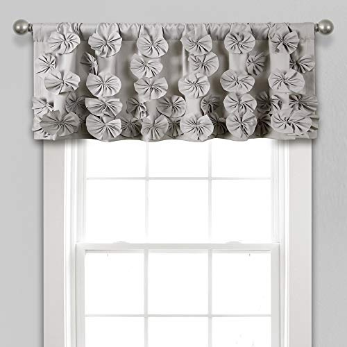 Lush Decor Riley - Mantovana per finestra, con dettagli a fiocco fatti a mano, elegante pannello singolo filtrante per la luce, 137,2 x 45,7 cm (larghezza x lunghezza), grigio chiaro