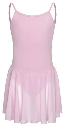 tanzmuster ® Ballettkleid Mädchen ärmellos - Maggie - aus weicher Baumwolle mit Chiffon Röckchen Ballettbody fürs Kinder Ballett in hellrosa, Größe:164/170