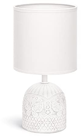 Aigostar - Lámparas de Mesita de Noche, Lámpara Mesa de Cerámica E14, Pantalla de Tela Color Blanco, Lamparas de Mesita de Noche Vintage para Dormitorio, Salón, Habitación, L13 x H26cm