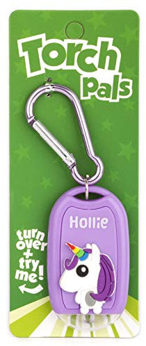 Stands Out, Supplying Outstanding Gifts Hollie Name Unicorn Girls Purple Novelty Personalised Mini LED Toy Torch Carabiner Clip