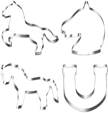 Emporte-pièces Cheval, 4 Pièces Ensemble d'Emporte-pièces Cheval de Noël, Emporte-pièce en Acier Inoxydable Tête de Cheval, Emporte-pièce Fer à Cheval, Poney Cadeaux Emporte-pièce Poney pour Enfants