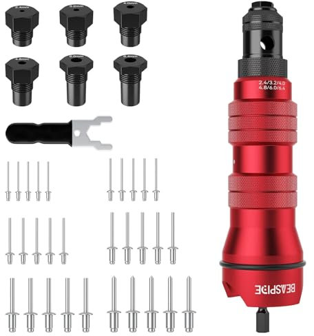 Beaspire Nietzange Set für Akkuschrauber oder Bohrmaschine, Elektrische Nietenzange Set für 2,4-6,4mm Blindnieten, Blindnietzange Kit mit Robuste Tragetasche