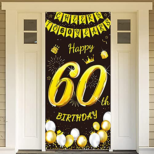 DPKOW Schwarz-Gold 60. Geburtstag Dekoration für Mann und Frau - Dekorative Banner und Türschmuck, geeignet für Tisch, Wand und Garten Dekoration - 185 x 90 cm rough Stoff