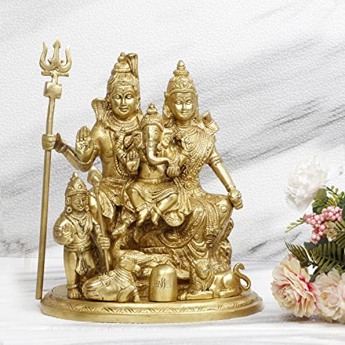 ARTVARKO™ Messingstatue Lord Shiva Parvati Kartikeya und Ganesha Murti Shiv Familie Parivar Shivlin Idol Statue für Heimdekoration, Mandir-Tempel, Geschenk, Schaustück, 22,9 cm Höhe, 5KG9INSHIVPAR