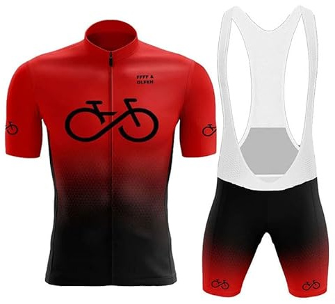 FFFF & OLFEH Herren Radtrikot Set Fahrrad Kurzarm Set mit 9D gepolsterten Trägerhosen MTB Rennrad Fahrradtrikot Fahrrad Shirts Bib Atmungsaktiv Schnell Trocknend für Radfahren MTB Jogging