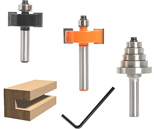 Sinoprotools 2 Stück Falzfräser Set,Scheibennutfräser 8mm Schaft, Rabbeting Bit Set mit 5 einstellbaren Lagern,Lagers sind 9,5 / 12,7 / 15,9 / 19,05 / 22,2mm und 28,6mm, Nuten T-förmiger Holzfräser