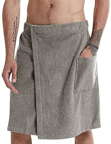 Oanviso Asciugamano da Bagno Uomo con Chiusura in Pull-On e Tasca Classico Colore Solido Asciugamano da Bagno Gonna con Elastica Kilt da Sauna per Casa o Sauna Morbido Confortevole A Grigio L