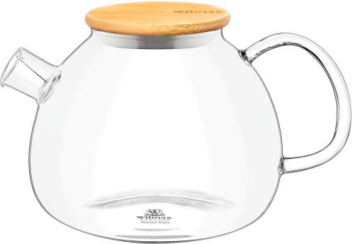 Wilmax | Glas Teekanne mit Sieb | 1500ml |Teesieb für losen Tee | Glasteekanne mit Bambus-Deckel | Kanne für Teeblumen | Teapot | Glaskanne für Heiß- und Kaltgetränke | Spülmaschinenfest