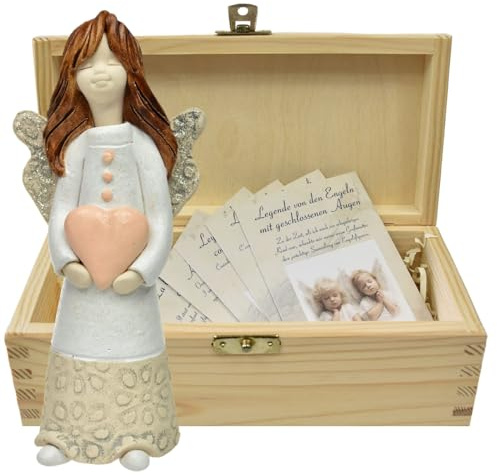 butterfly Artigianale Figura Di Angelo In Ceramica Con Scatola In Legno Naturale Interni