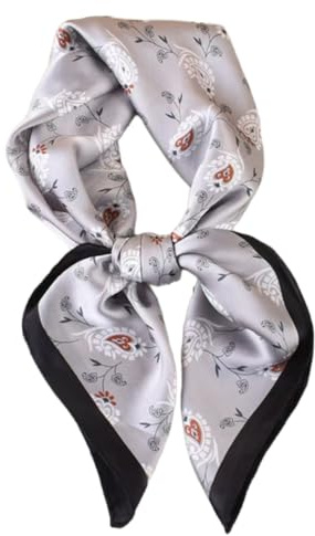 GIMIRO Frauen 70x70cm Schal Simulierte Seide Blumen Schal Krawatte Hahnentritt-Bandana (B04 Floral Gray)