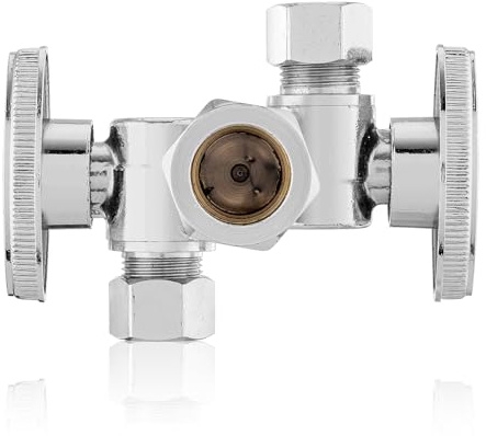 1-PC HeSun Dual Shut Off Angle Valve, 1/2 Nominal (5/8OD) x 3/8 OD x 3/8 OD Compression, 1/4-Turn Stop Valve with 2 Shut Offs, PEX Chrome Plated Brass(VALVE134)