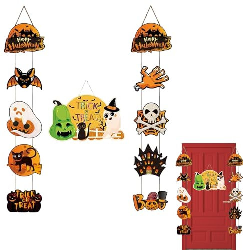 Eterspr Cartel Colgante de Halloween, Colgante de Puerta de Papel de Halloween, Letreros Colgantes de Halloween, Adecuado para Decoración de Puertas, Ventanas y Paredes de Halloween