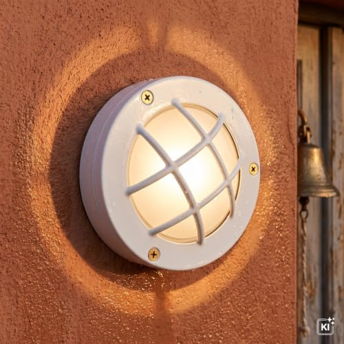 Outdoor Wandleuchte Weiß rund Ø 14 cm G9 Messing massiv Glas Maritim Außenlampe Wand Terrassenlampe Balkon Lampe