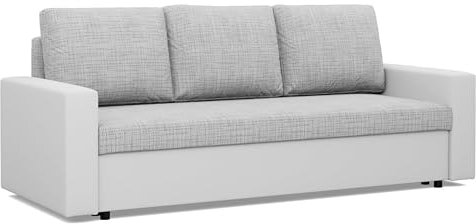 Mebligo - Sofa Dreisitzer Wohnzimmer mit Schlaffunktion, Bettkasten und Kunsteleder 220x92x92 (BxHxT) Grau und Weiß Luna, Schlafsofa Platzsparend, Schlafcouch, Sofabett, Sofa Bed, Bettsofa