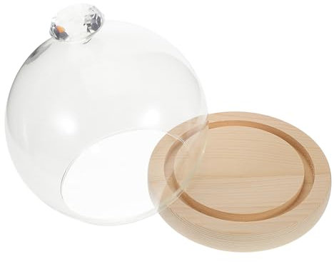 PRETYZOOM Glass Dome Cloche Natural Wood Base, High Borosilicate Display Case for Floral Vase and Craft Decoration, Dustproof Desktop Terrarium Suitable for Home and Office