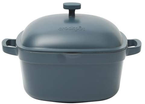 Crock-Pot Northvale Cast Aluminum Lightweight Durable 5.2 Quart Heavy Duty Dutch Oven Pot With Lid, Oven Safe, Dual Handles - Matte Blue
