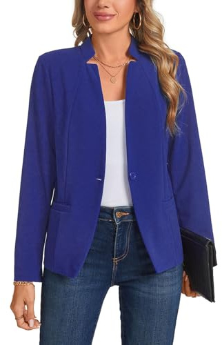 YOUNIFIZ Blazer für Damen, lässig, langärmelig, Knopfleiste vorne, für Arbeit und Büro, Blazer mit Taschen, 2025, S-2XL, 97_königsblau, XXL