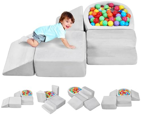 VEVOR Jouets d'escalade, 5 pièces, blocs d'escalade en mousse pour tout-petits de 6 mois à 3 ans, avec fosse à balles (balles non incluses), jeu d'activités d'escalade intérieur pour ramper et glisser