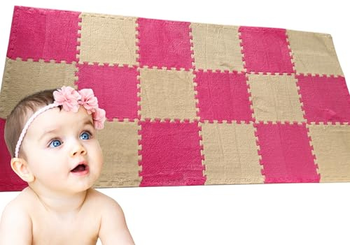 MATE HOME® 18 Piezas Terciopelo EVA, Alfombra Puzzle de Terciopelo para Niños | Colchoneta Rompecabezas Infantil | Gomaespuma EVA, Tamaño de Cada Pieza 30 x 30 cm (Beigerosa)