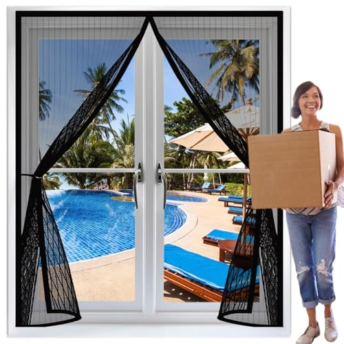 Cortina Magnetica Mosquitera 125 x 198 cm Protección Contra Insectos, Malla Fina, Mantiene El Aire Fresco, Mosquitera con Imanes para Puerta de Balcón, Puerta de Patio, Negro