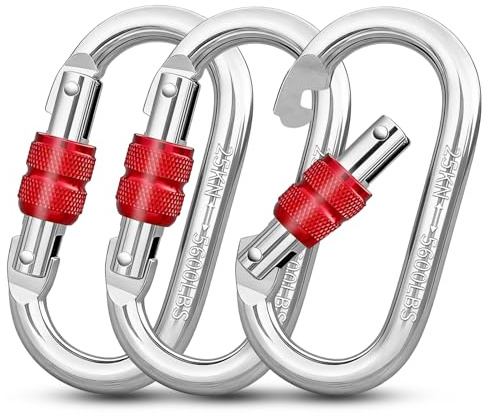 Vipuikos 3 moschettoni grandi e pesanti 25 KN, moschettone di sicurezza a forma di O, in acciaio inox, portata 2500 kg, per amache, campeggio, altalena, arrampicata