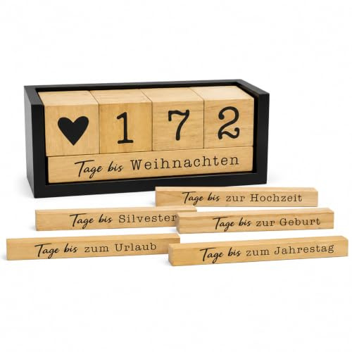 Topshop24you Countdown Würfel Tischkalender aus Paulownia-Holz, Schwarz