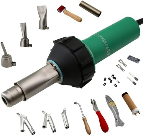 Soudure plastique Outil Carrosserie Pistolet de soudage en plastique 1600W Souffleur d'air chaud Chalumeau Soudeur pour feuille PP/PE/PVC, tuyau, réservoir, sol, membrane...(Kits 12)