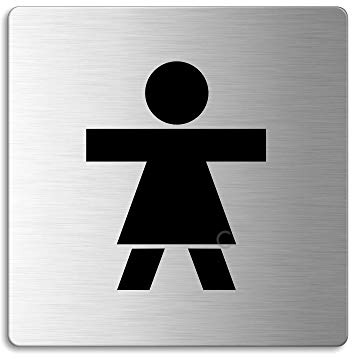WC-Schild Mädchen/Frauen Piktogramm 85x85 mm Toilettschild aus Edelstahl selbstklebend Nr.48125