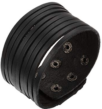 JewelryWe Bracciale da Uomo Donna Unisex Largo di Pelle PU Regolabile Colore Marrone Nero