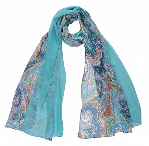 Avenella by Nella-Mode Grosser XXL-SEIDENSCHAL (ca. 200 x 80 cm) aus feiner transparenter Seide mit elegantem Paisley Design: uni türkisblau und Paisley-Design kombiniert; Schal aus 100% Seide